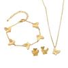Gold Plated Titanium Steel Jewelry Set with Butterfly Carving: Necklace, Bracelet, and Earrings.