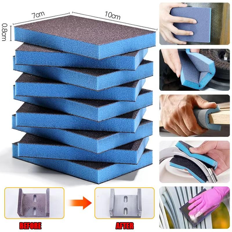 6PCS Sanding Sponge Set 60-320 Grit Washable Reusable Wet Dry Blocks for Wood Metal Glass Furniture Polishing