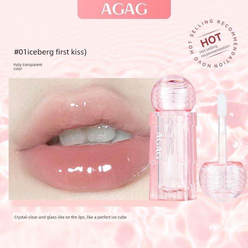 Korean-Style Youthful Look! Mirror-Like Glossy Lip Gloss for Plump Lips, Natural and Pure, Enhances Complexion, Cool Pink Lipstick in Solid Form
