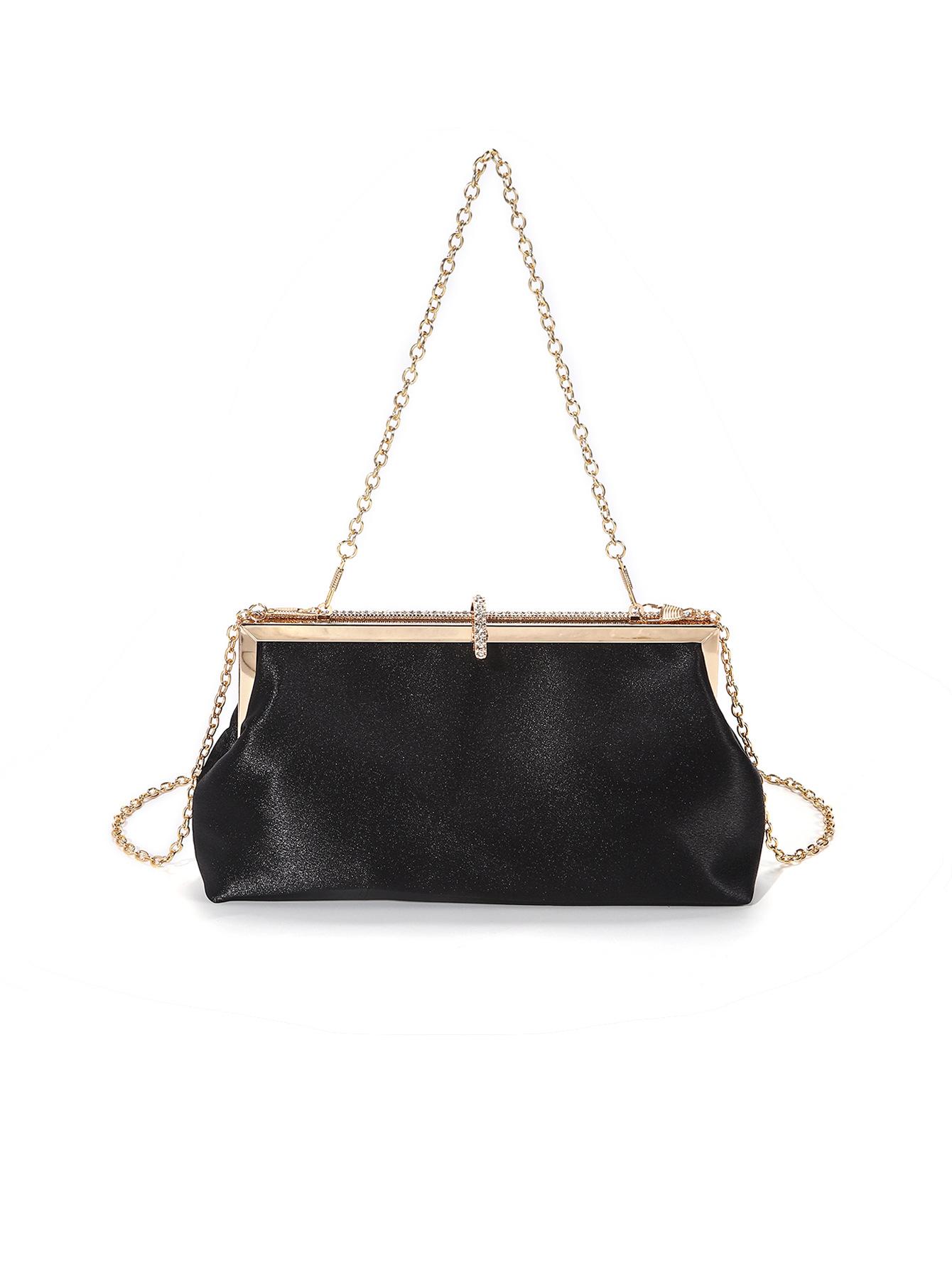 

Women Retro Evening Clutch Bag Glitter Rhinestone Buckle Crossbody Bags Chain Single Shoulder Bag Elegant Temperament Handbag чёрный