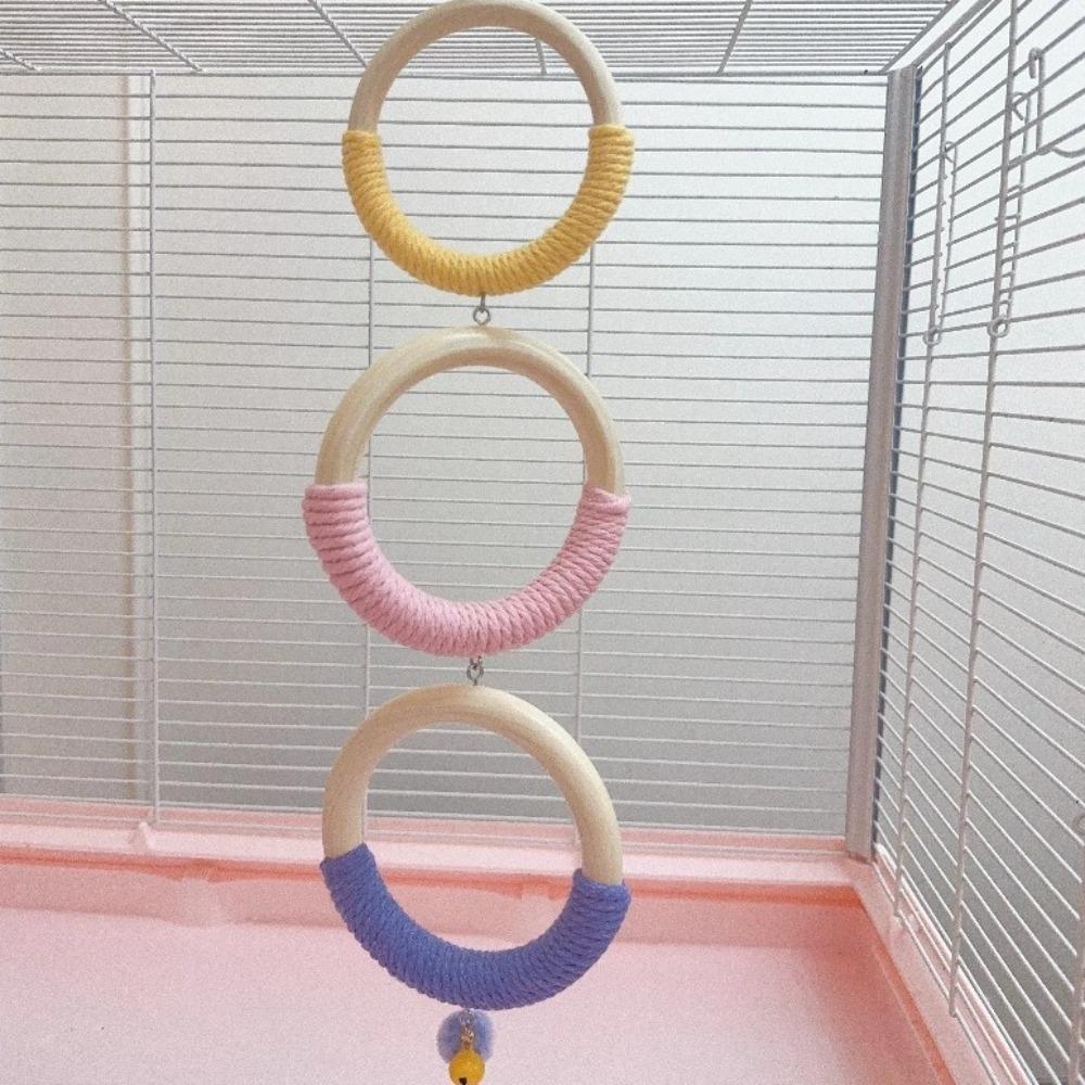 With Bell Bird Swing Toy Wood Hanging Parrot Ring Toy Bird Cage Perch  Climbing Play