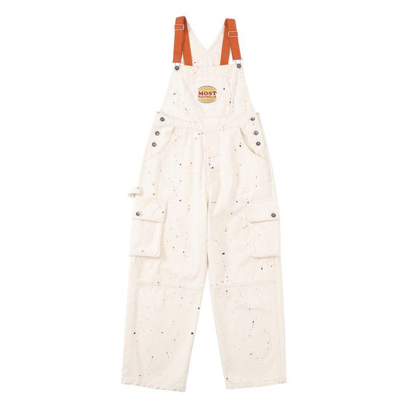 Autumn Splashing Ink Design Denim Overalls Men's Oversize Korean Version of Loose Retro Tooling Trousers