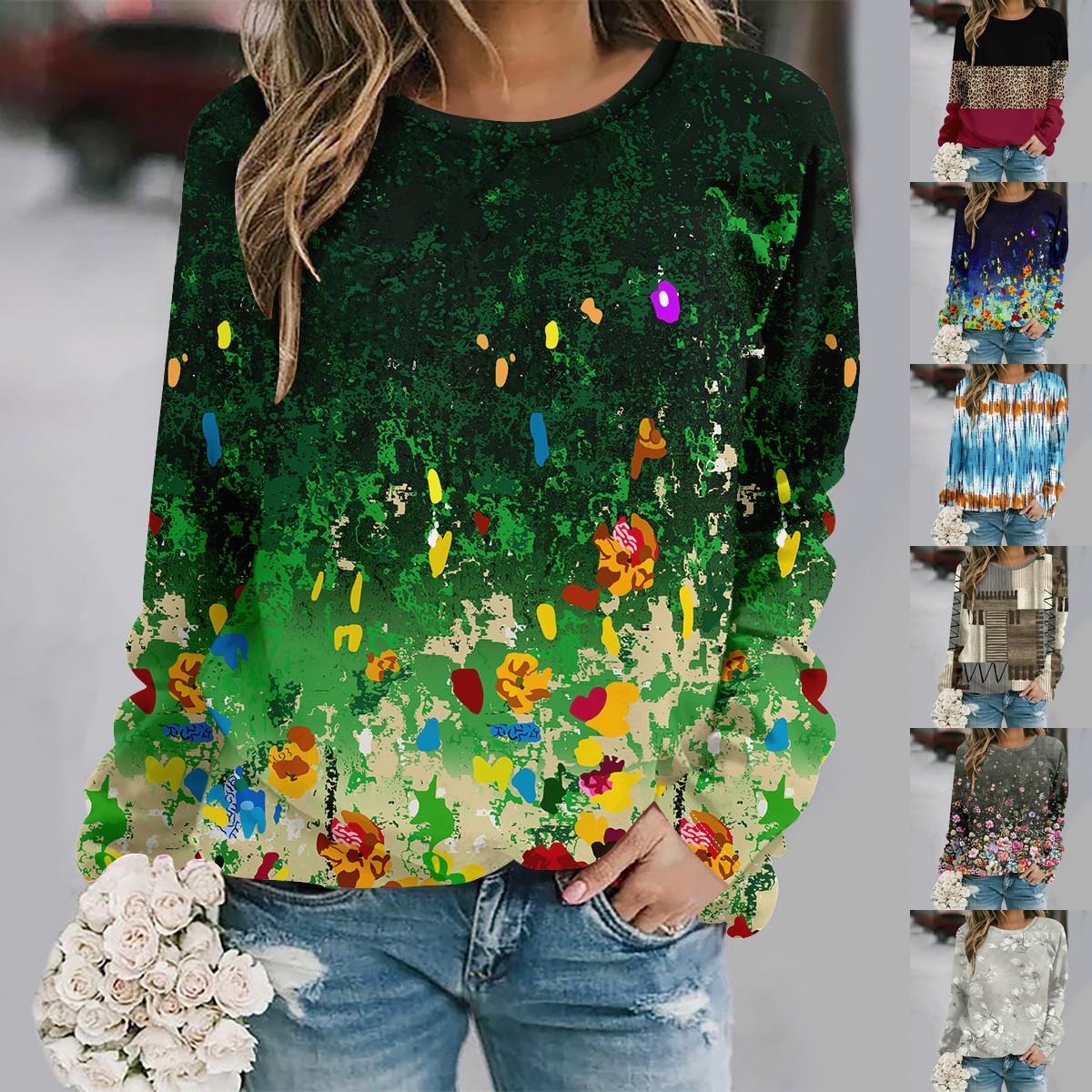 

2025 Осень и зима новая мода круглый вырез длинный рукав с принтом элегантный повседневный свободный худи S