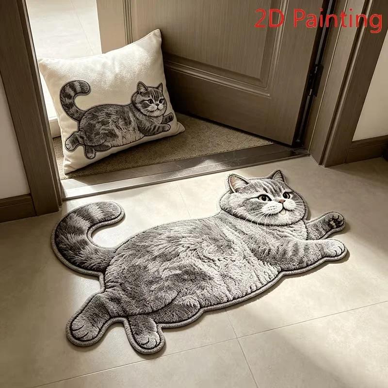 Lazy Cat Plush Area Rug, Non-Slip Soft Absorbent Bath Mat, Quick Dry Door Mat for Living Room Bedroom
