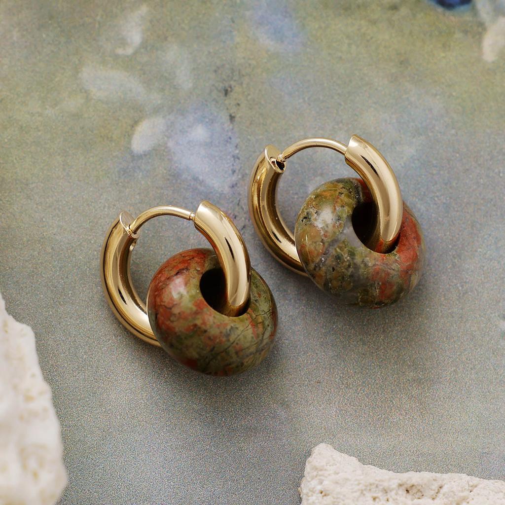 Premium Natural Stone Crystal Donut Earrings Earrings Fashion Commuter Earrings Stainless Steel Earrings Jewelry