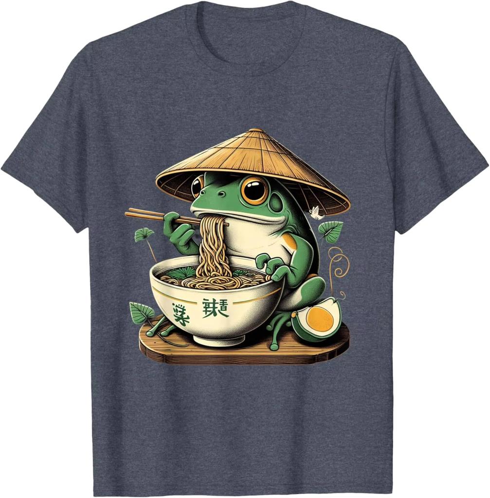 Frog Eating Raunisex Graphic Tee Kawaii Japanese Noodles Anime Lover TShirt Summer Casual Round Neck TShirt