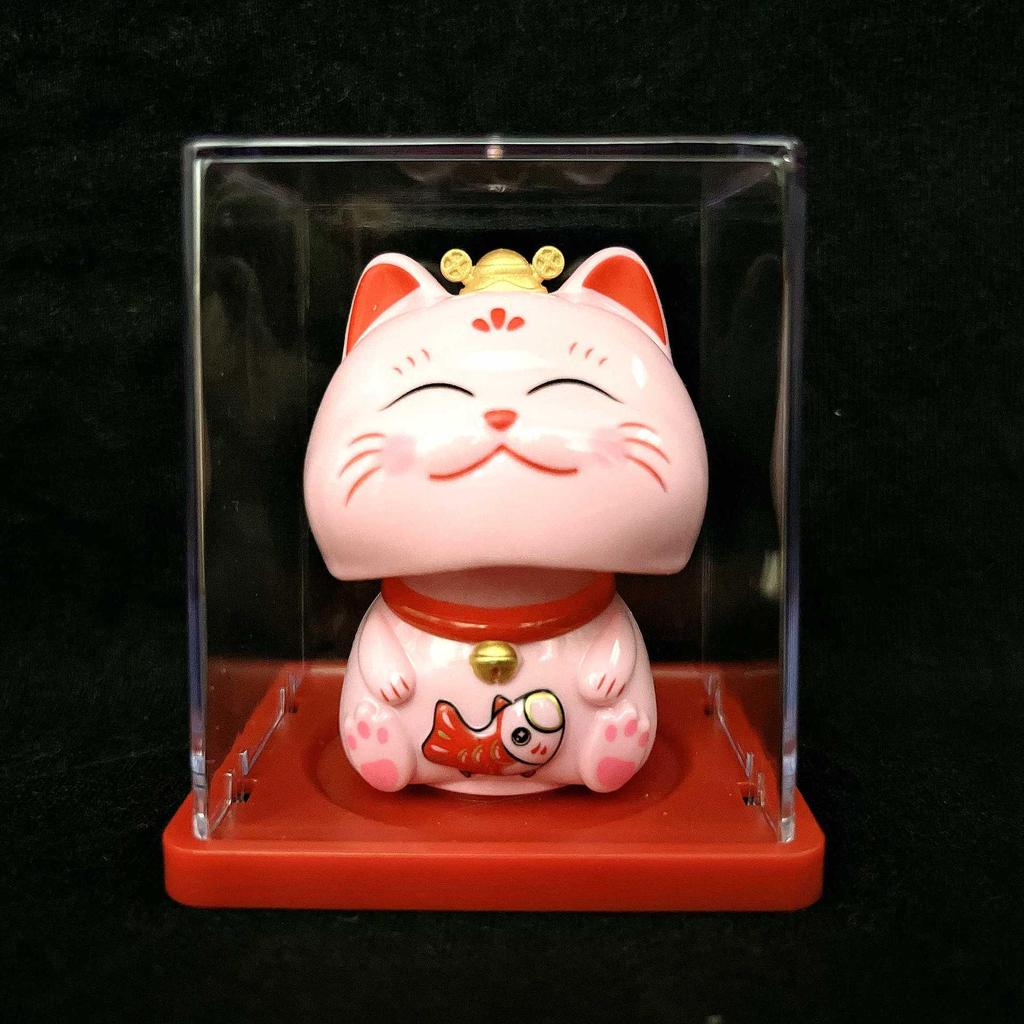 Solar-Powered Waving Maneki-neko Ornament, 2-Inch, Attracts Wealth for Office Desk or Cashier Counter Decoration