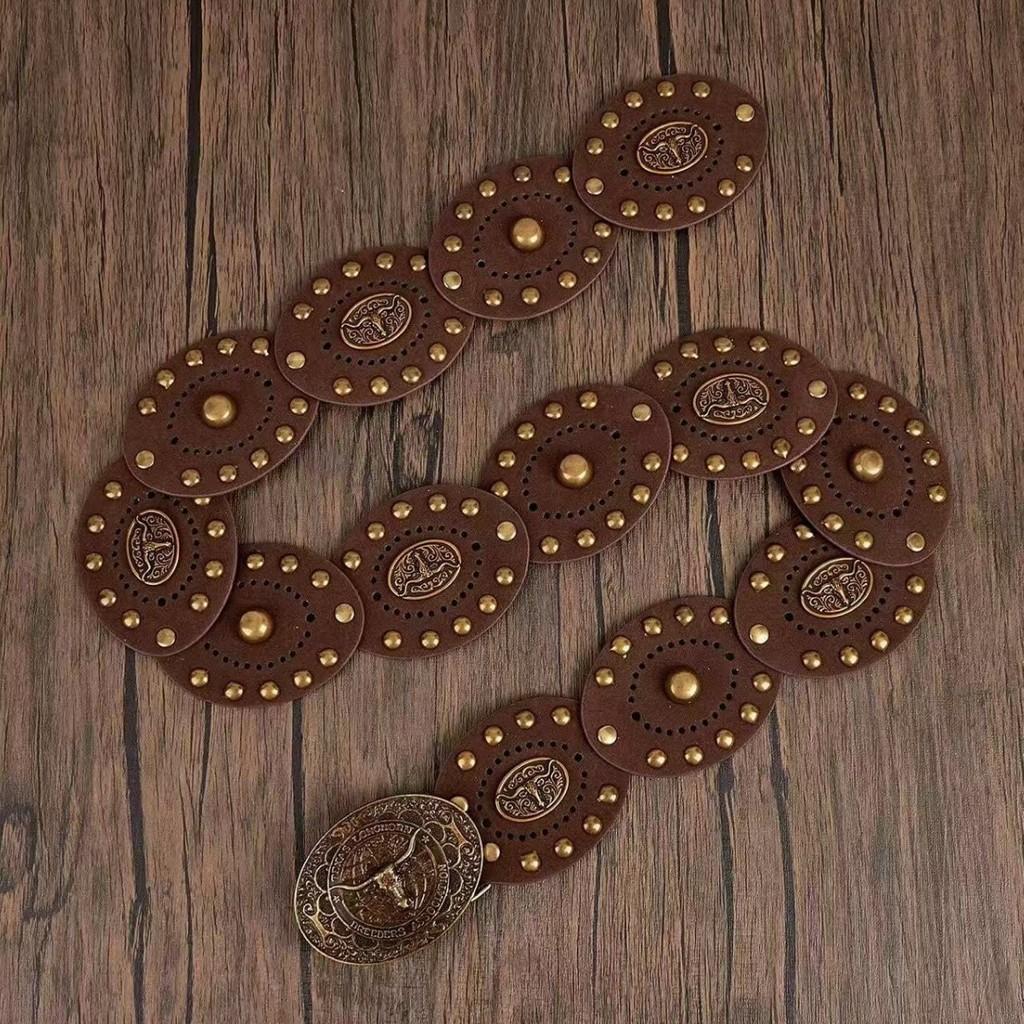 Ethnic Style Bull Head Belt With Metal Clasp For Western Fashion Accessories