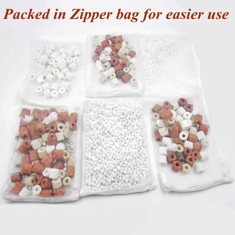 250g Ceramic Bio-Porous Filter Media Bio-Rings for Fish Tanks - Nitrifying Bacteria Bioculture Balls 250g White Ceramic Rings with White Mesh Bag