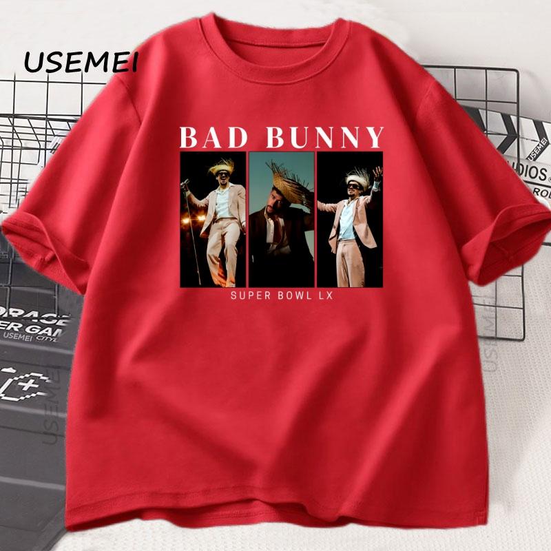 Bad Bunny Super Bowl Graphic Tee Shirts Short Sleeve Cotton T Shirt Unisex Women Cotton New Tshirt Women Printed Street Wear