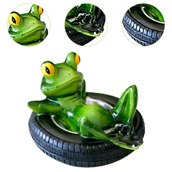 Yousheng Floating Frog Statue Resin Lying On Tire Frog Figurine Sculpture Outdoor Garden Pond Pool Fish Tank Aquarium Decoration Ornament