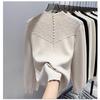 Autumn Winter Half High Collar Lace Patchwork Velvet Warm Sweater Women Elegant All-match Bottomed Knitting Top