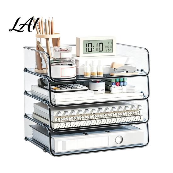 Stationery Storage Tray Clear Acrylic File Organizer Tray 1/2/3/4/5 Tier Paper Ducument Stackable Desktop Box Office Supplies Desk Rack Small