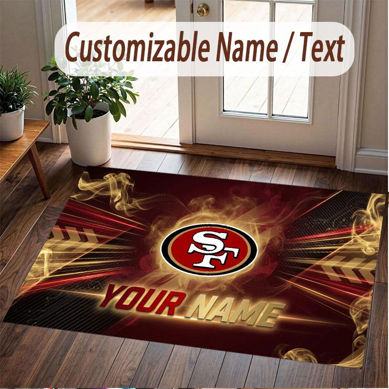Custom Rug San Francisco 49ers Pattern Print Name Text Soft Non‑Slip Floor Carpet for Home Indoor Decoration