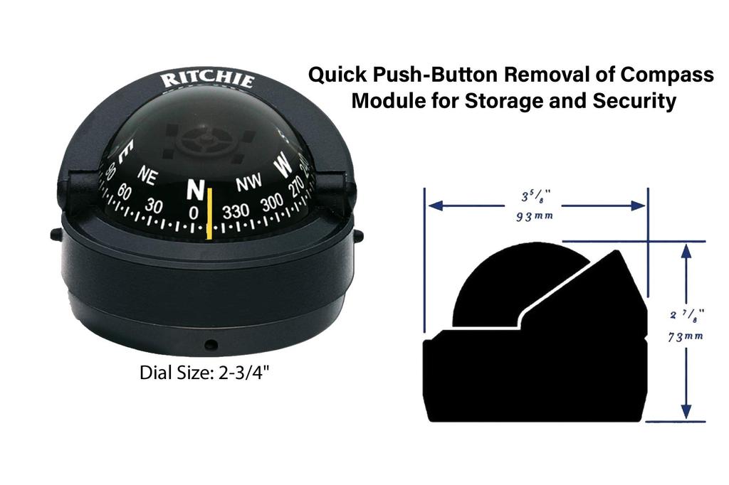 Ritchie S-53 Navigation Explorer Compass 2, 3/4-Inch Dial Surface Mount, Black