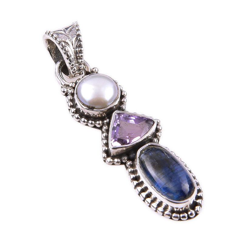 Natural Kyanite, Pink Amethyst 925 Solid Sterling Silver Pendant 1.50'' c7N85