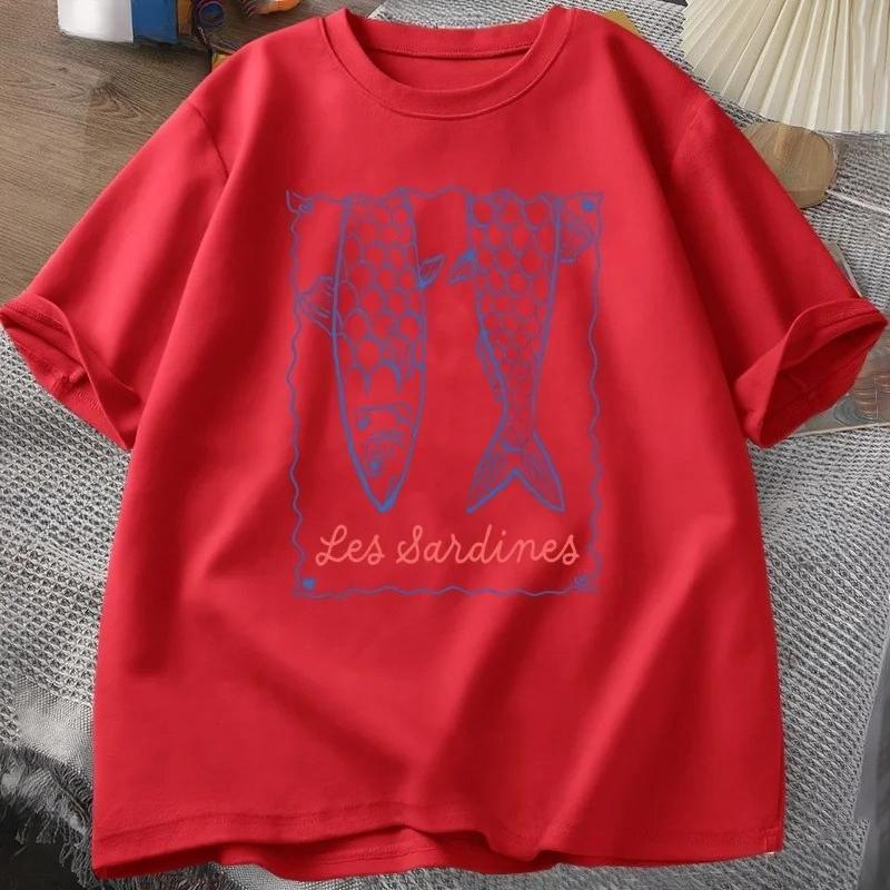 Fashion Sardine Tshirt Aesthetic Fish Tshirt Summer Shortsleeved Coast Tshirt Ocean Womens Casual Wear Tshirt Graphic Y2K S