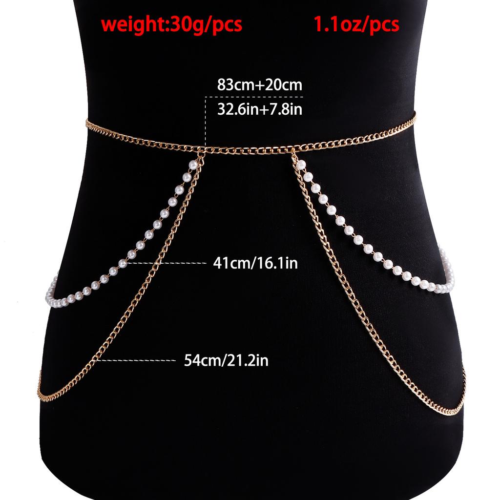 New metal aluminum chain imitation pearl beaded waist chain beach leisure body chain