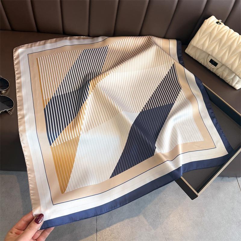 Spring Summer Simple Striped Printed Silk Like Scarf For Women