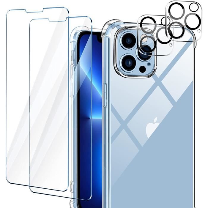 Coque pour iphone 13 pro max 6.7",2x verre trempé + 2x caméra protecteur, souple silicone tpu bumper,anti-chute housse protection