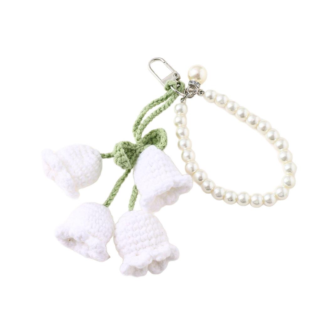 Korean Style Crochet Pearl Keychain Lily of the Valley Design