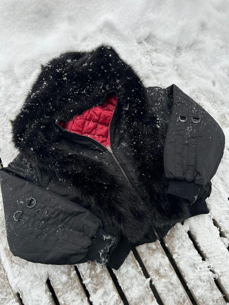 EME Yisheng Yi Faux Fur Balaclava & American Retro MA1 Air Force Jacket Winter Coat