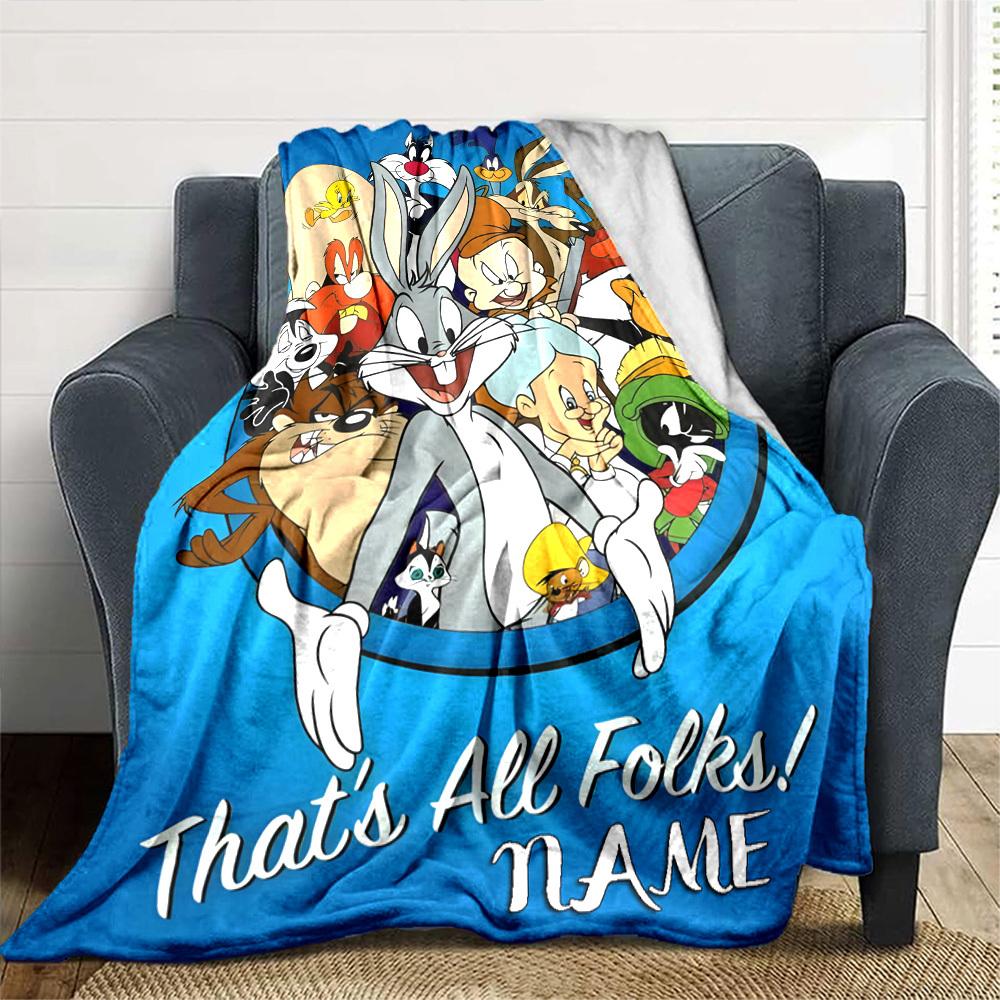Classic Looney Tunes Characters Collection Multipurpose Customizable Blanket Customize Text Comfortable Suitable For Sofa Couch Office Bed Picnics