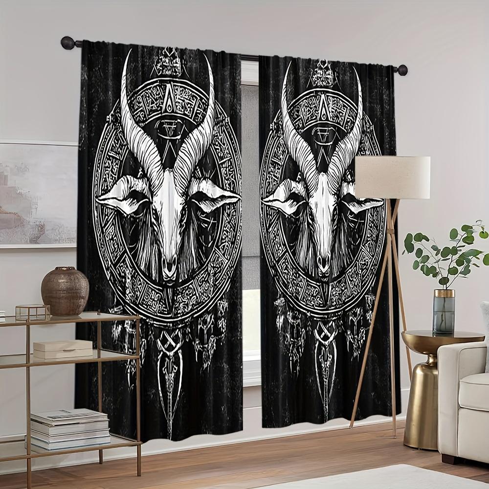 Artistic Modern Baphomet Curtains Light Filtering Design Bedroom Living Room Dining Study Curtain With Rod Pocket Blackout Polyester Perfect For Area