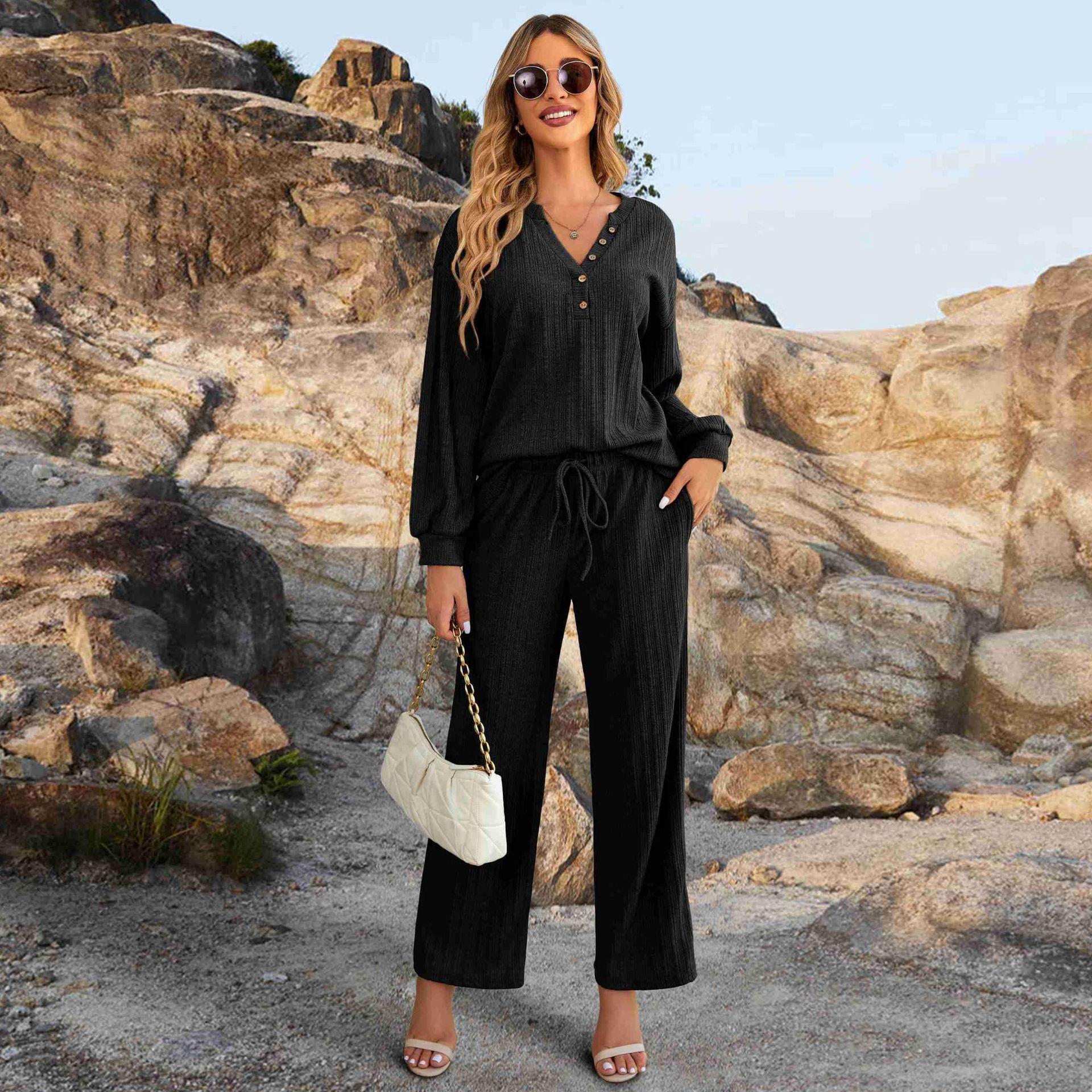 

Большие размеры Женская осенняя домашняя одежда с длинными рукавами, брюки, свободный повседневный пижамный комплект XL чёрный