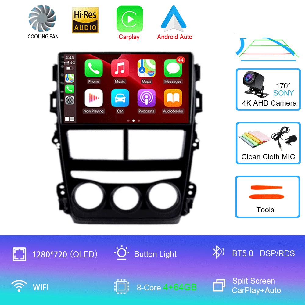 Car Radio Android 14 Carplay Auto For Toyota Vios Yaris 2018 2019 2020 Navigation GPS Multimedia Player video Stereo wifi+4G BT