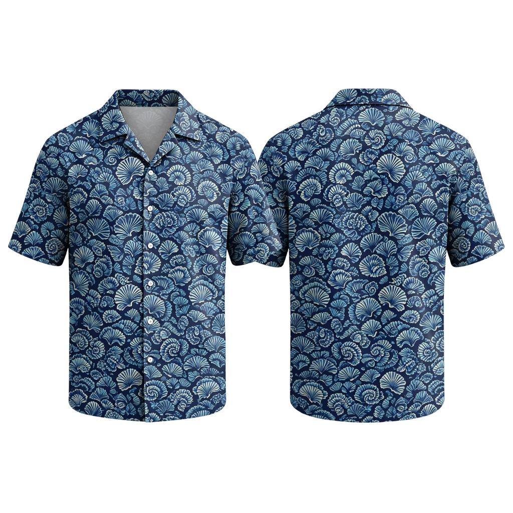 Men's Summer Hawaiian Print Cuban Collar Shirt Short Sleeve Button Down Casual Beach Shirt Lightweight Breathable Fabric