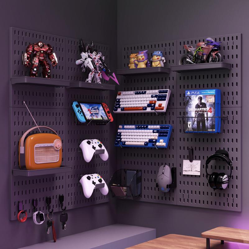 E-sports Pegboard Wall Display: DIY Headphone, Keyboard, Jay Chou Photo Storage, Punch-Free Mount Rack