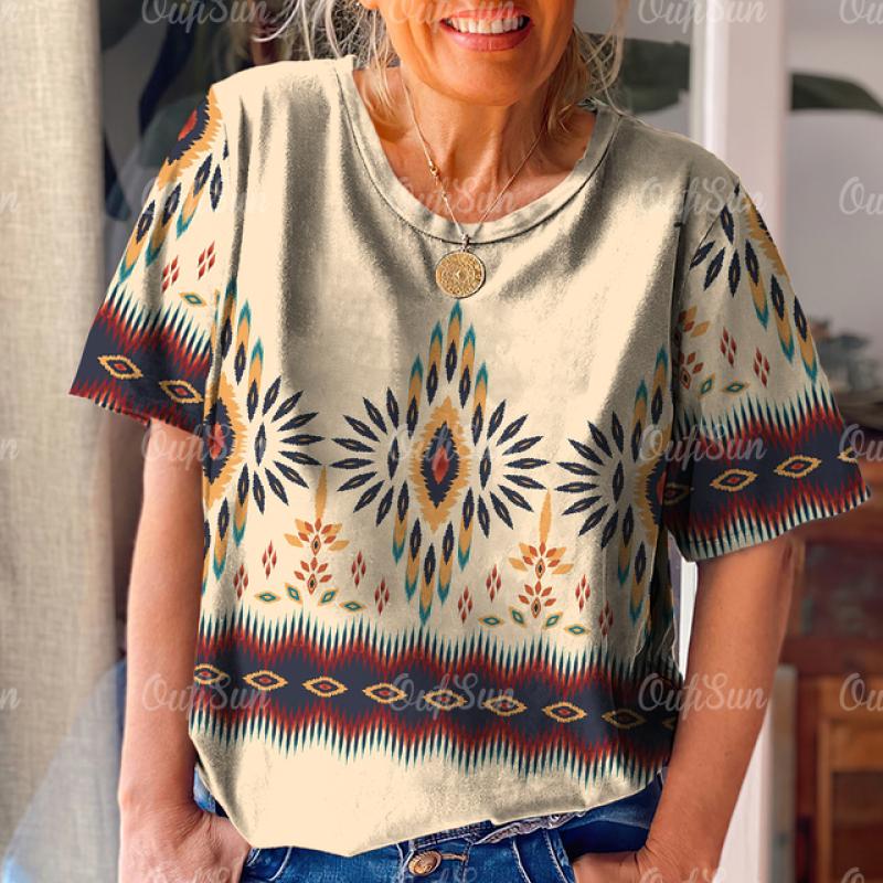 Summer Women's T-Shirts 3d Print Ethnic Style Vintage Short Sleeve Vintage Tees Casual Woman Clothing Harajuku Oversized Tops