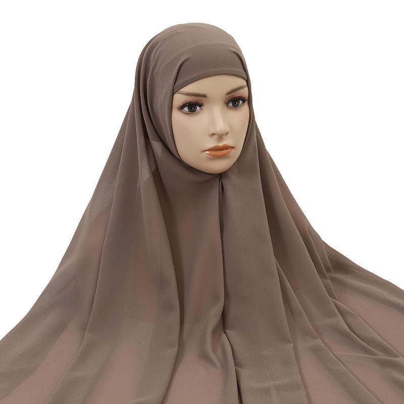 Muslim Women Chiffon Hijab With Cap Bonnet Instant Chiffon Hijab Pinles Shawl Head Scarf Under Scarf Caps Cover Headwrap