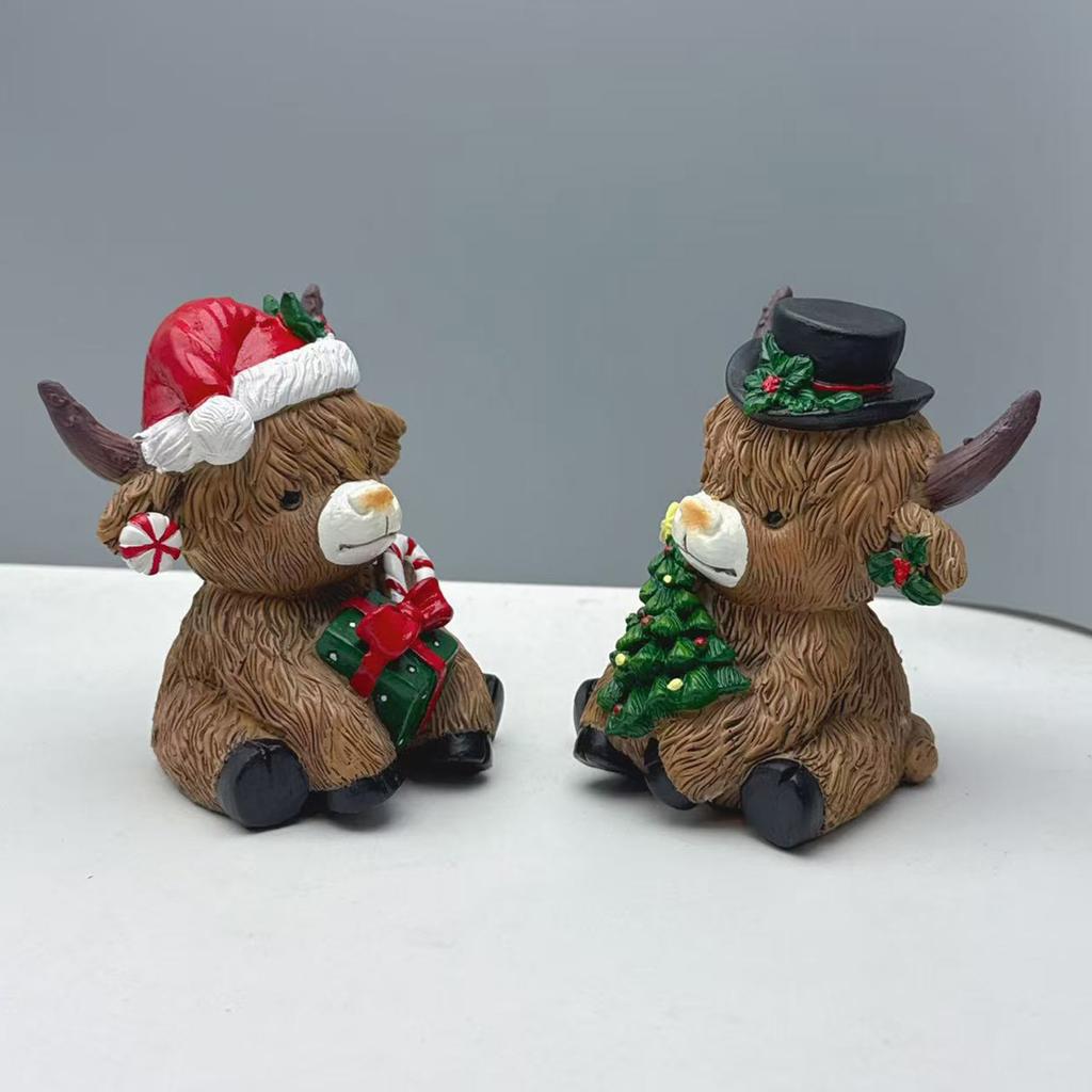 Cow Statue, Christmas Poinsettia Tree Candy Cane Cow Gnome, Scottish Resin Figurine, Ideal For Cattle Enthusiasts, Gift