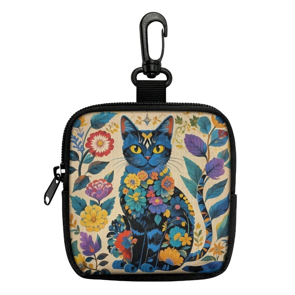 New Mini Coin Purse Artificial Leather Cat Print Earphone Bag Lightweight Waterproof Wallet Friends Gift