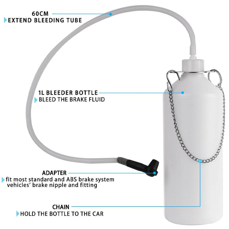 Manual Brake Fluid Extractor & Collection Bottle Hand Pump Tool for Brake & Clutch Fluid Service Automotive Repair Tool 1L