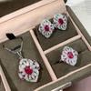 Gemstone European and American High-end Design Pendant Ring Stud Earrings Jewelry Set