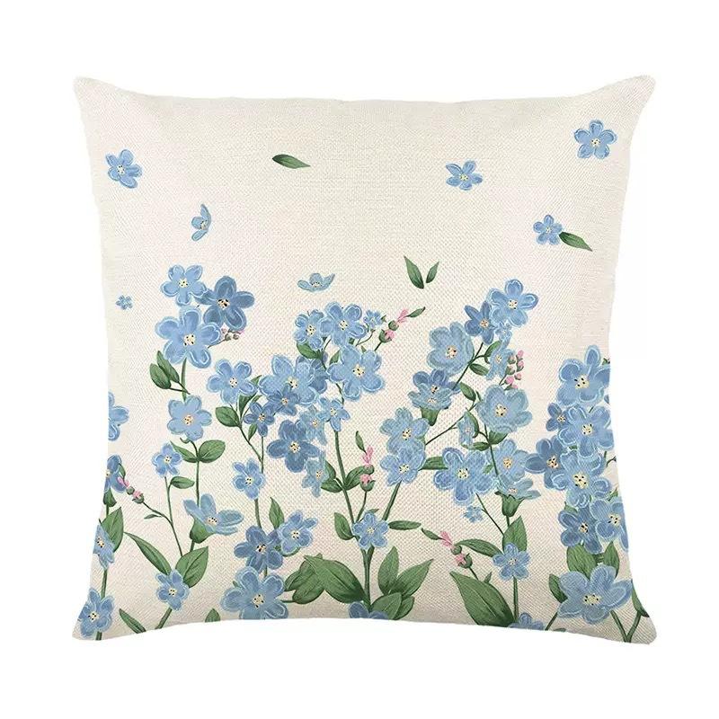

Синяя Цветочная Наволочка Весенний Растительный Принт Лен Декоративная Наволочка для Подушки для Дивана Спальня Подушка 45 * 45Cm