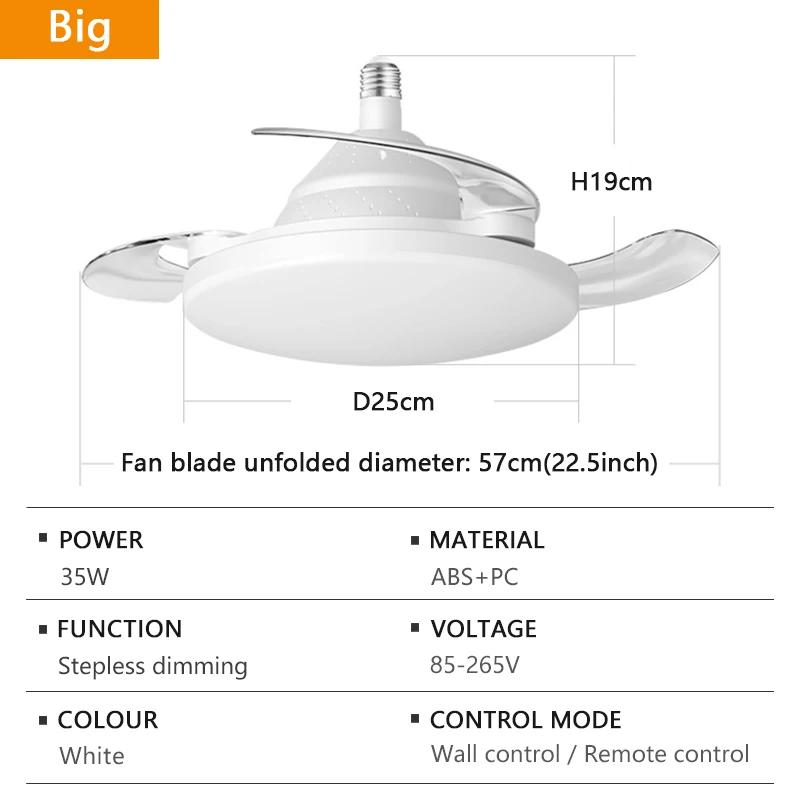 

New E27 Ceiling Fan with Light Invisible Telescopic Blade Silent Remote Control Dimming Bedroom Home LED Lighting Ceiling Fans