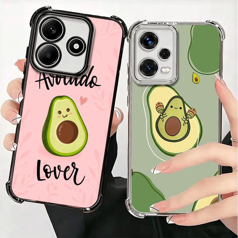 Cartoon Cute Avocado Plating Phone Case For Xiaomi Redmi Note 14 15 Pro Plus 13 12 11 11S 11T 10 9S 9 5G Anti-Fall Airabag Cover