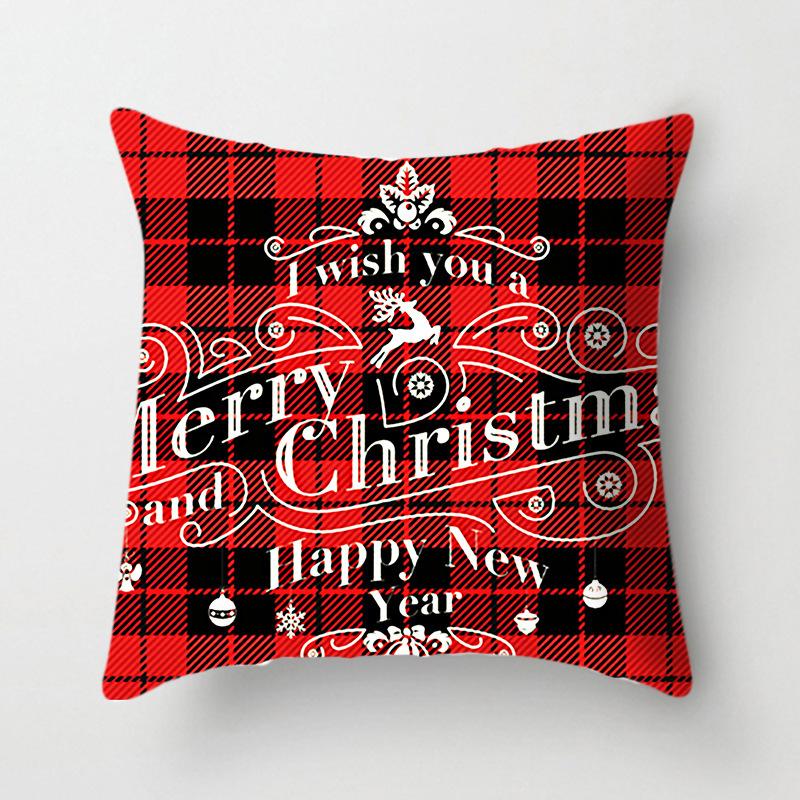 45x45cm New Year Christmas Elk Letter Printing Pattern Cushion Cover Home Living Room Sofa Decoration Throw Pillow Cover