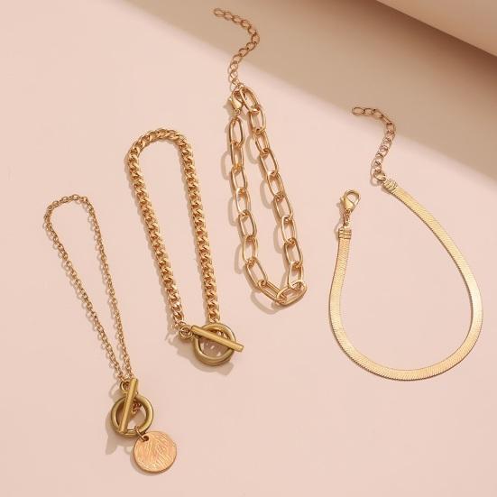 4 Pcs/Set Women Bracelet Hip Hop Style Snake Bone Chain Hollow Chain Round Pendant Adjustable Golden Color Polished 4 Pieces Set Wrist Jewelry Set