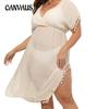 Plus Size Women's Beach Dress Holiday Bikini Cover-up Tassel Splicing Deep V Waist Dresses