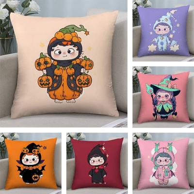 Uroczy Q Halloween Ouniu Poszewka na poduszkę Pluszowy materiał Miękki Dwustronny nadruk Sofa domowa Wysokiej jakości Poszewka na poduszkę Rzut