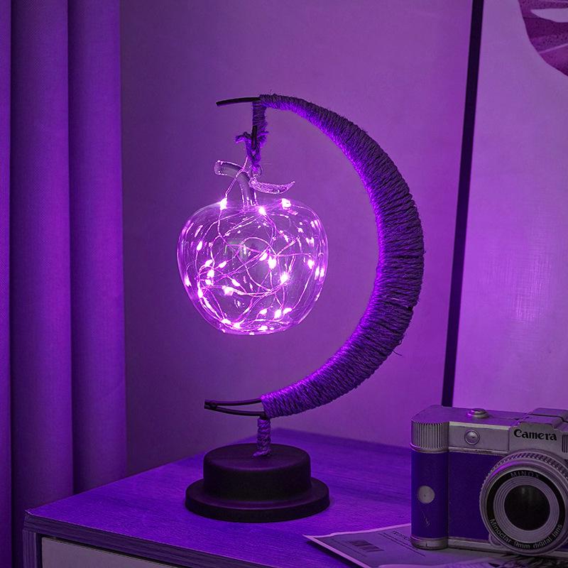LED Star and Moon Vine Ball Desk Lamp with Hemp Rope and Iron Art - USB Decorative Night Light