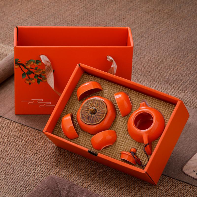 Wedding Red Festive Gifts, Tea Set Gift Box, Household Ceramics, a Pot of Four Cups, Birthday Gift Accompaniment