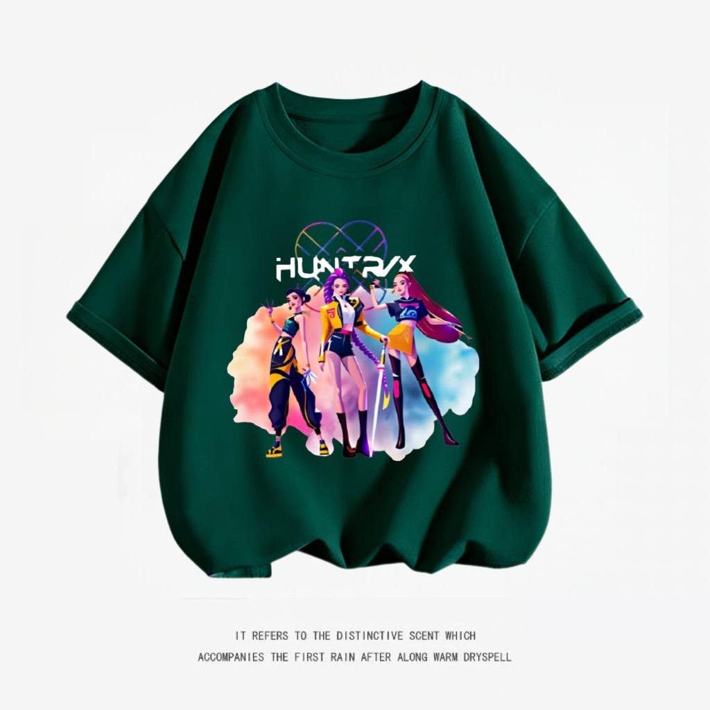 Girls Short Sleeve Cartoon Fashion Summer Wear 2026 Trendy Clothing Kpop Demon Hunters Huntrix T-shirt Pure Cotton Tees