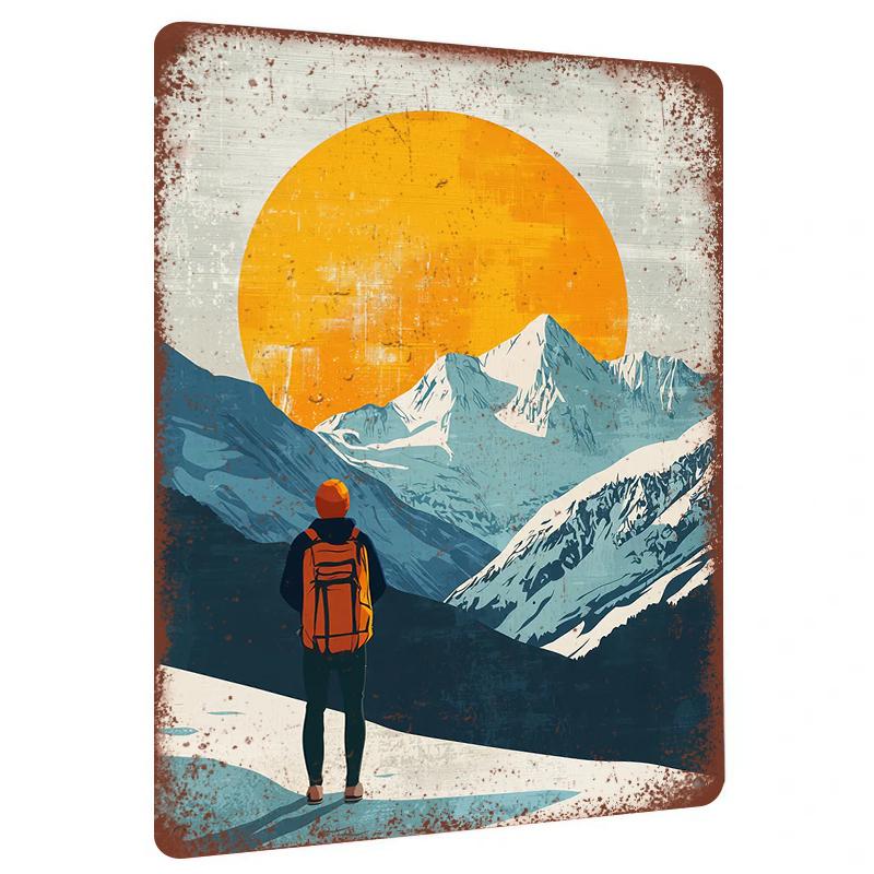 

Snow Mountain Sunrise Explorer Landscape Metal Wall Art Decor for Living Room Modern Minimalist Hanging Painting 20x30cm（7.8x11.8inch）
