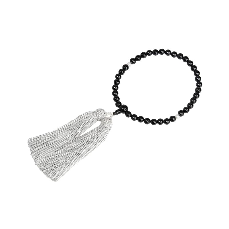 Saitoya Domestic production prayer beads Handmade by Kyoto artisans Kyoto prayer beads black onyx 2 days freshwater pearl 7mm ball head tassel for